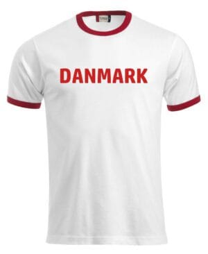 Danmarks t-shirt hvid med røde kanter.