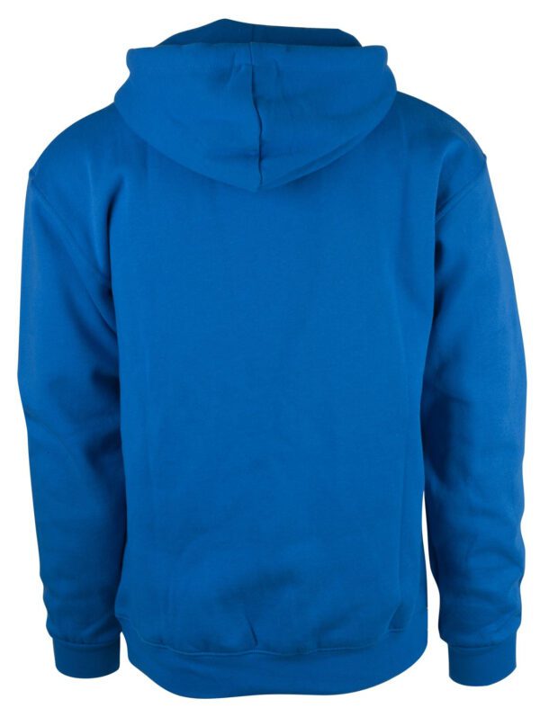 Kornblå hoodie set fra ryggen