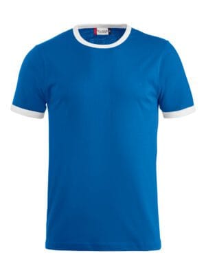 blå t-shirt med hvid kant
